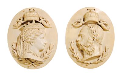 Emperor Francis Joseph I and Empress Elisabeth - 2 raised medallions, - Imperial Court Memorabilia & Historical Objects