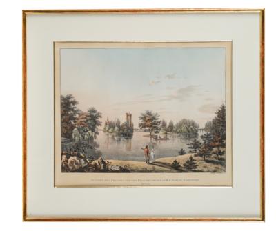 "View of the pond and the Franzensburg in the Imperial and Royal Park at Laxenburg", - Rekvizity z císařského dvora