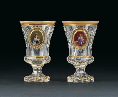 2 glasses with portraits of Emperor Francis Joseph I and Empress Elisabeth, - Rekvizity z císařského dvora