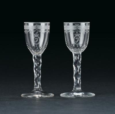 Field Marshal Archduke Frederick - 2 liqueur glasses from a service, - Rekvizity z císařského dvora