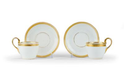 Imperial Austrian Court - two cups with saucers from the gilt-rim service, - Rekvizity z císařského dvora