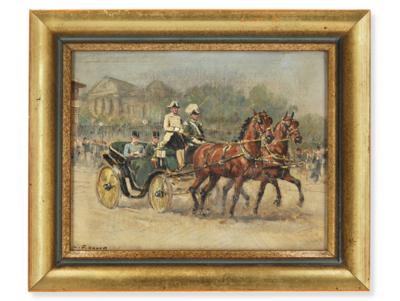 Carl Franz Bauer (Vienna 1879-1954) - Emperor Francis Joseph I and adjutant in a carriage, - Rekvizity z císařského dvora