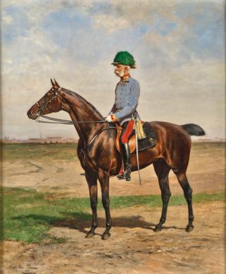 Julius von Blaas (Albano Laziale 1845 - 1922 Bad Hall) - Kaiser Franz Joseph I. von Österreich zu Pferd, - Kaiserhaus & Historika