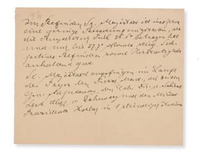 Emperor Francis Joseph I of Austria - 2 medical reports by the Court physician Dr. Kerzl dated November 18 and 19, 1916, - Casa Imperiale e oggetti d'epoca