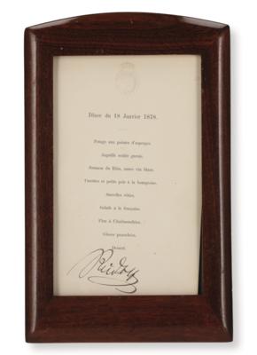 Crown Prince Rudolf - a menu card "Diner du 18 Janvier 1878", - Imperial Court Memorabilia & Historical Objects
