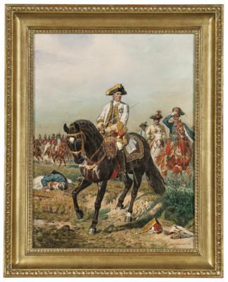 Sigmund L'Allemand (Vienna 1840 - 1910) Field Marshal Gideon Ernst Freiherr von Loudon riding across the battlefield near Kunersdorf, - Imperial Court Memorabilia & Historical Objects