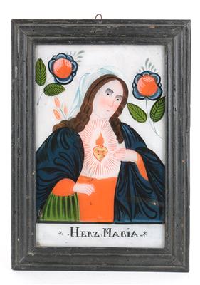 Zwei Hinterglasbilder, Herz Jesu und Herz Maria, - Folk art and sculptures