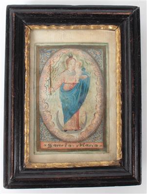 Hl. Maria mit Jesuskind, Pergamentbild, - Folk art and sculptures