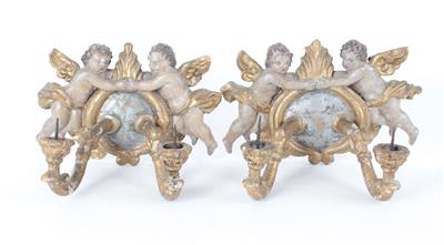 Paar kleine zweiarmige Wandappliken mit Putti, - Folk art and sculptures