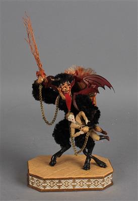 Demel Geschenkkarton mit Tragantfigur, Krampus holt sich unfolgsames Kind, - Antiquariato