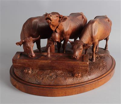 Johann Huggler (1834-1912) zugeschrieben, drei Kühe an der Tränke, - Antiquariato