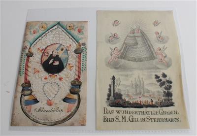 Zwei Pergament Heiligenbilder, - Antiquariato