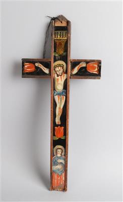 Kreuz mit Hinterglasmalerei, - Starožitnosti