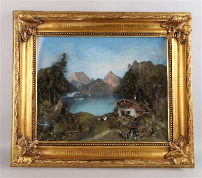 "Die Holzkette am Traunsee bei Ebensee", Diorama, - Volkskunst, Skulpturen und Fayencen