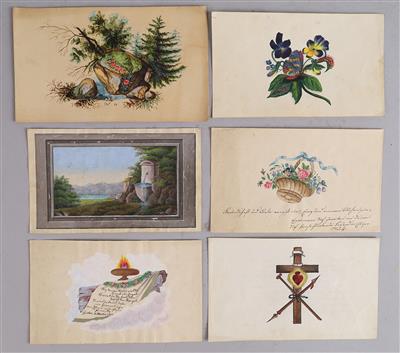 6 Blätter eines Freundschaftsalbums, - Folk Art, Sculptures and Faience