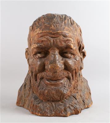 Franz Zelezny (Wien 1866 - 1932), Portraitkopf eines Mannes, - Volkskunst, Skulpturen und Fayencen