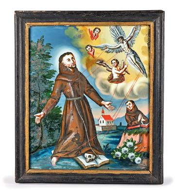 Hinterglasbild, Stigmatisierung des hl. Franziskus von Assisi, - Starožitnosti