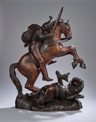Der Ritter und der Löwe, - Folk Art, Sculptures & Faiences