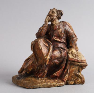 Krippenfigur schlafender Hl. Petrus, - Volkskunst, Skulpturen und Fayencen