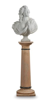 Marmorbüste einer jungen Dame auf Marmorsäule, - Volkskunst, Skulpturen und Fayencen