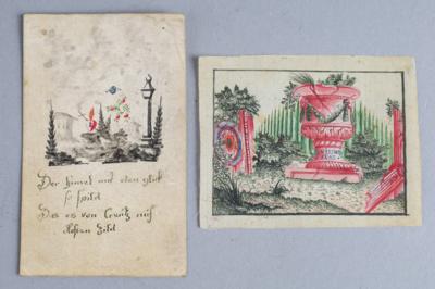 Zwei Biedermeier Freundschaftskarten, - Arte popolare e religiosa, sculture e maioliche