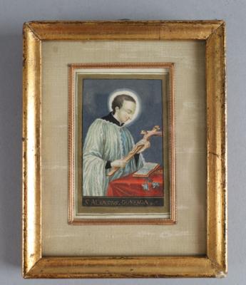 Heiligenbild S. Aloysius von Gonzaga, - Volkskunst, Skulpturen, Fayencen und Weihnachtskrippen