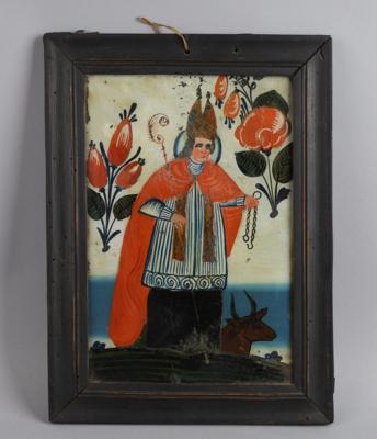 Hinterglasbild, Hl. Leonhard, - Folk art, sculptures, faiences and Christmas cribs
