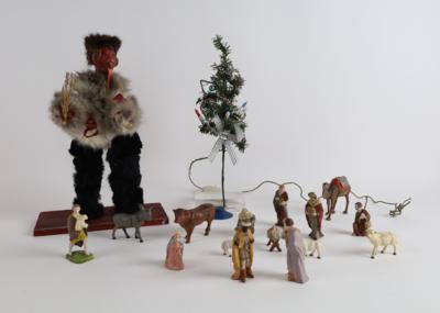 Interessantes Konvolut: Weihnachtsschmuck und Krampus, um 1920/30. - Folk art, sculptures, faiences and Christmas cribs