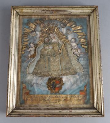 Kollagebild, Gnadenbild von Maria Trost, - Volkskunst, Skulpturen, Fayencen und Weihnachtskrippen