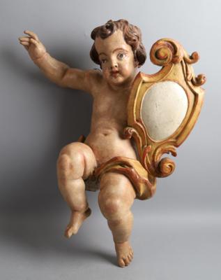 Putto mit Wappenkartusche, - Folk art, sculptures, faiences and Christmas cribs