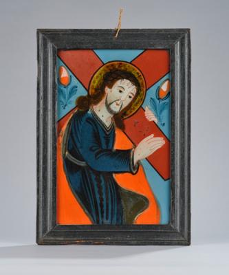 Hinterglasbild, Buchers - Christus trägt das Kreuz, - Starožitnosti, lidové umění, skulptura a fajáns