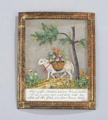 Joseph Endletsberger (St. Pölten 1779- Wien 1856), Biedermeier Kunstbillet, Lämmchen trägt Blumenkorb, - Starožitnosti, lidové umění, skulptura a fajáns