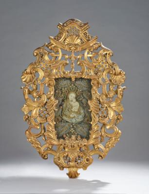 Klosterarbeit Maria lactans in barockem Rahmen, - Arte popolare e religiosa, sculture e maioliche