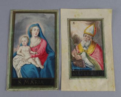 Zwei Pergamentbilder, S. Maria und S. Albinus, - Volkskunst, Skulpturen & Fayencen