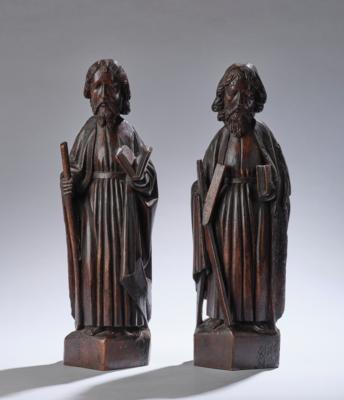 Apostelpaar, Thaddäus und Andreas, wohl flämisch/nordwestdeutsch, um 1470-1490, - Folk Art, Sculptures & Faiences