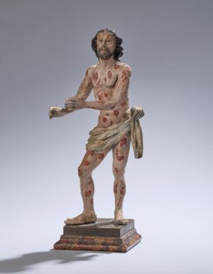 Christus an der Geißelsäule, alpenländisch 18. Jh., - Volkskunst, Fayencen, Skulpturen, Metallarbeiten und Varia