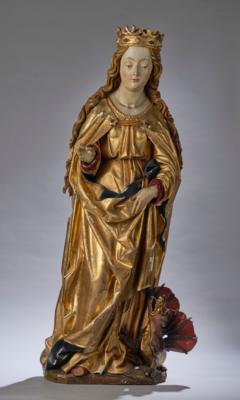 Neugotische Skulptur der Hl. Margareta von Antiochien, um 1880, - Arte popolare e religiosa, sculture e maioliche