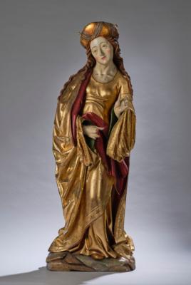 Neugotische Skulptur einer weiblichen Heiligen (Barbara?), um 1880, - Starožitnosti, lidové umění, skulptura a fajáns