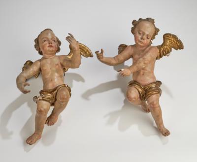 Paar spätbarocke Engel, - Starožitnosti, lidové umění, skulptura a fajáns
