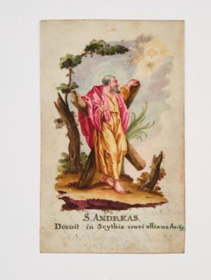 Rokoko-Pergamentbild, Hl. Andreas, 1785, - Starožitnosti, lidové umění, skulptura a fajáns