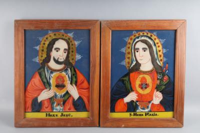 Paar Hinterglasbilder - Herz Jesu und Herz Mariä, - Works of Art