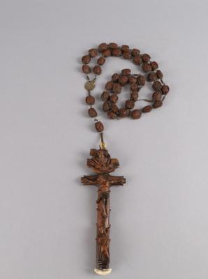 Rosenkranz mit großem geschnitzten Kreuzanhänger, - Antiquariato