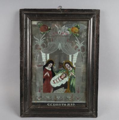 Spiegel Hinterglasbild - "Geburth Jesu", - Works of Art