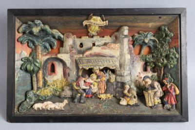 Weihnachtskrippe mit Spielwerk, Stille Nacht, - Antiquariato