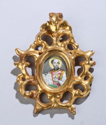 Gerahmtes Medaillon mit Ignatius von Loyola, spätes 19./Anfang 20. Jh., - Antiquitäten, Volkskunst, Skulpturen & Fayencen