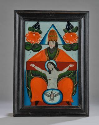 Hinterglasbild, Sandl/Buchers- Trinitas, - Antiques, folk art, sculptures & faience