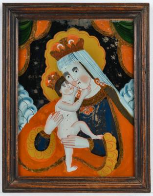 Hinterglasbild, Sandl - Maria Hilf Madonna, 3/4 19. Jh., - Arte popolare e religiosa, sculture e maioliche