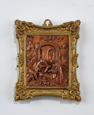 Miniatur Schnitzerei - Relief Geburt Christi, Umkreis Johann Rint, - Antiques, folk art, sculptures & faience