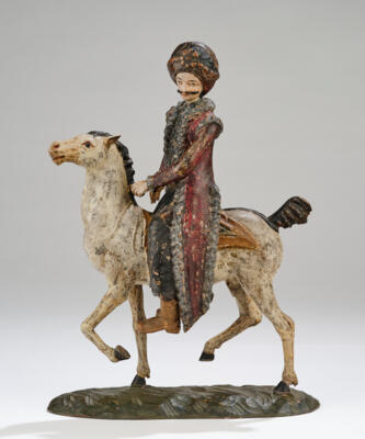 Osmanischer Reiter, Krippenfigur, alpenländisch Ende 18. Jh., - Antiquitäten, Volkskunst, Skulpturen & Fayencen