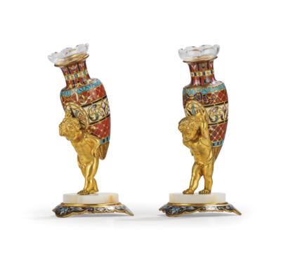 Paar französische Cloisonné Vasen, - Antiques, folk art, sculptures & faience